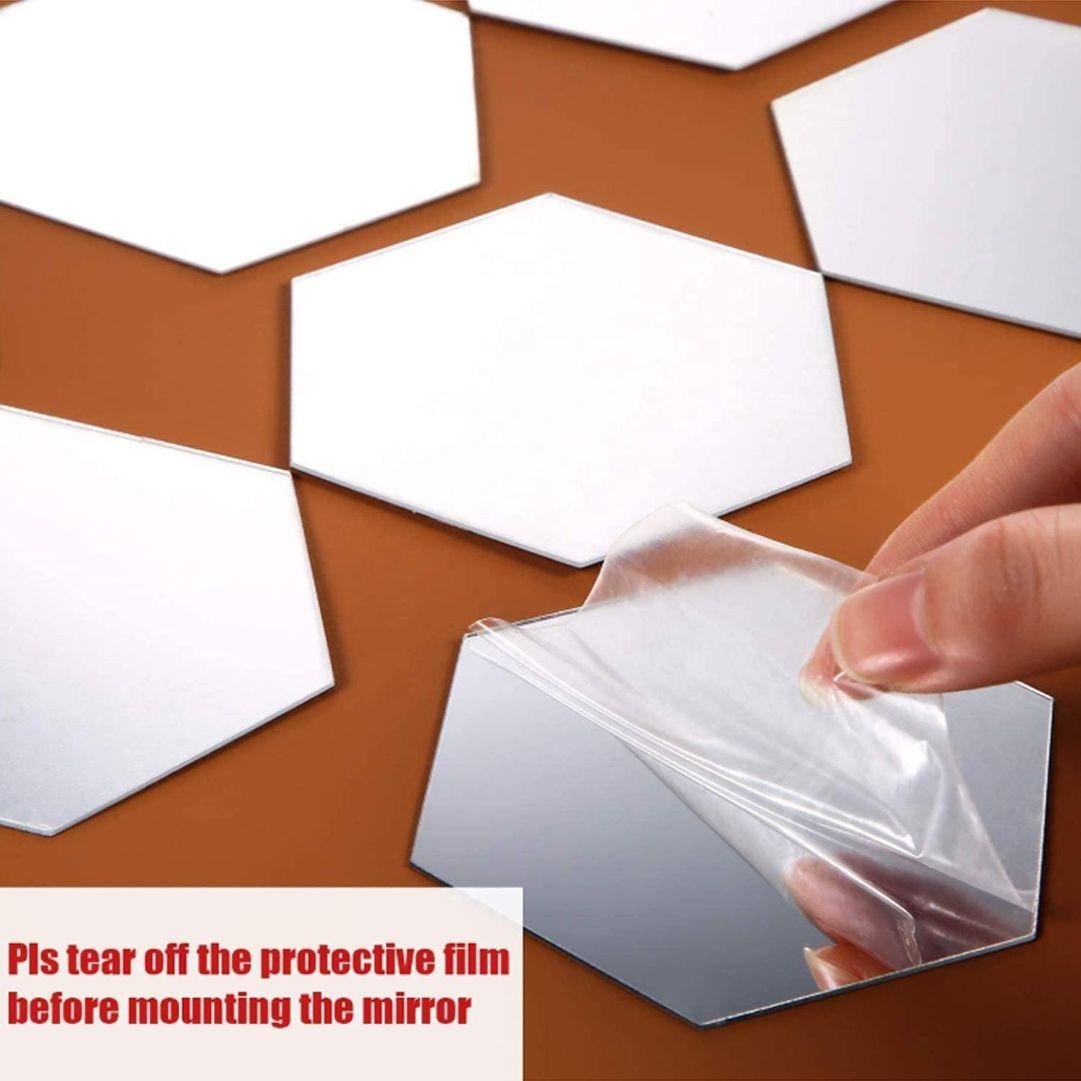 HappyKart Mirror Stickers For Wall Pack Of 40 Hexagon Silver Color Flexible Mirror Size (10x12)Cm Each Hexagon