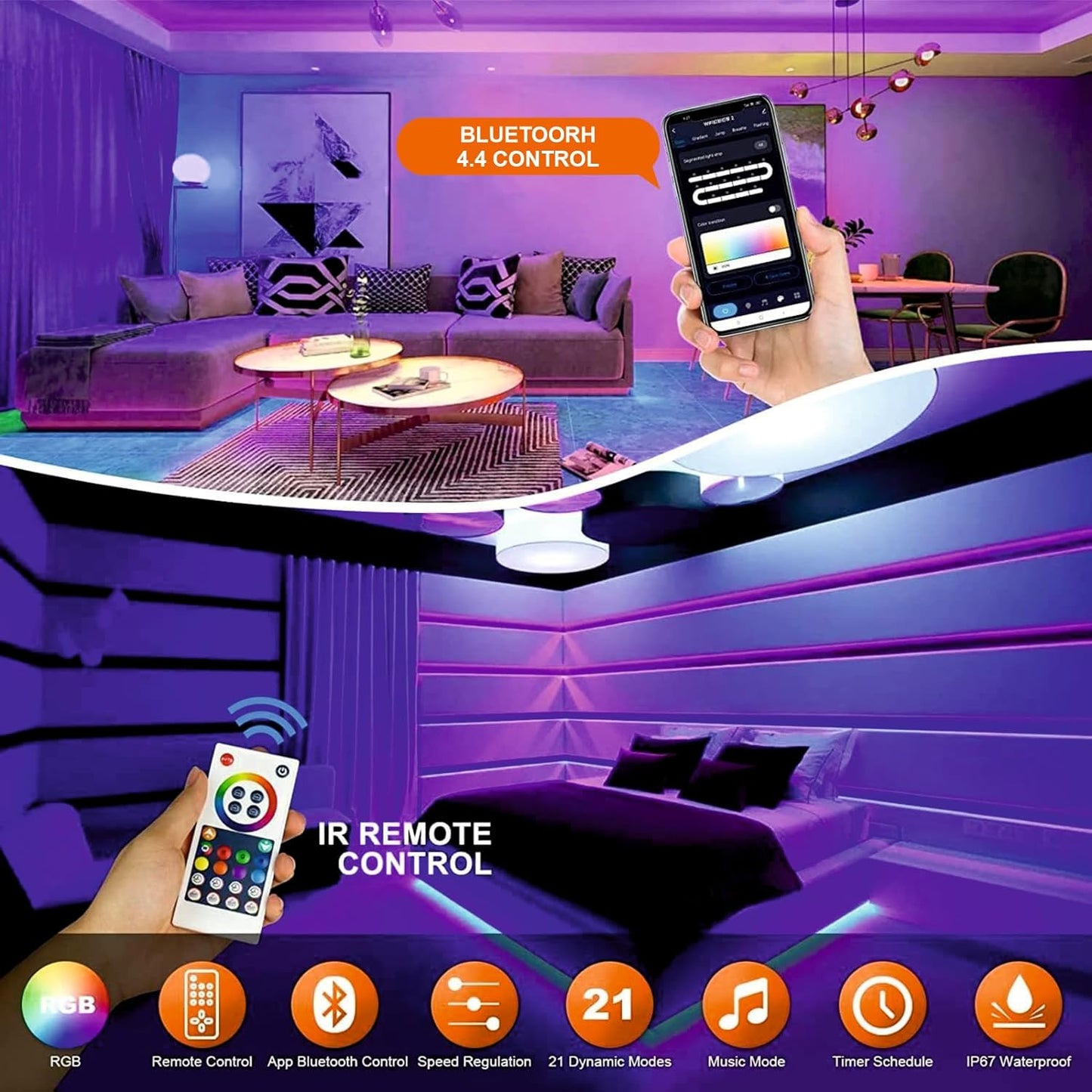 NeonGlow Smart Rope Strip Light with Music Syncing (5 Meters) by HappyKart™