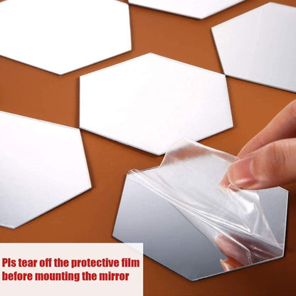 HappyKart Mirror Stickers For Wall Pack Of 40 Hexagon Silver Color Flexible Mirror Size (10x12)Cm Each Hexagon